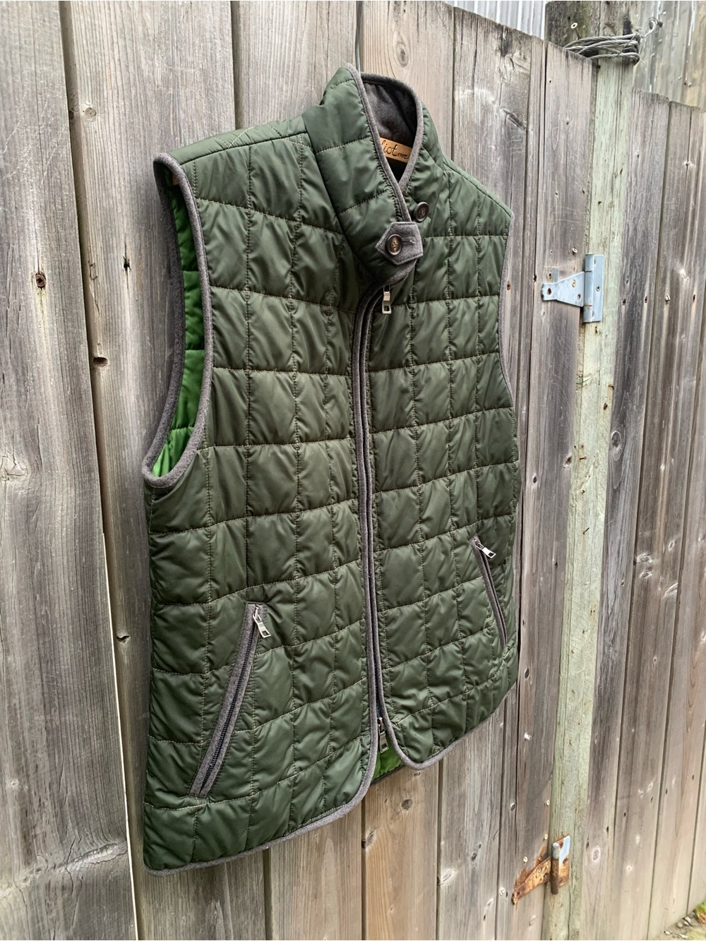 Waterville Italy Quilted Puffer Vest Olive Green Full Zip Size 50 (US M/L)